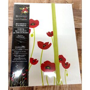 Pretty Poppies 6x8 Accordion Scrapbook Album White Red Green Floral Design